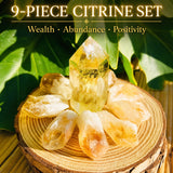 Riqueza Citrina e Abundância Conjunto de 9 Cristais