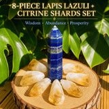 Set da 8 pezzi di lapislazzuli + frammenti di citrino