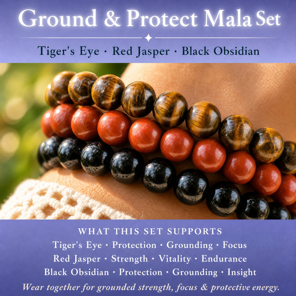 Ground & Protect 3-PC Crystal Mala Bracelet Set