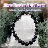 Mala sølv obsidian armbånd med fløjlspose