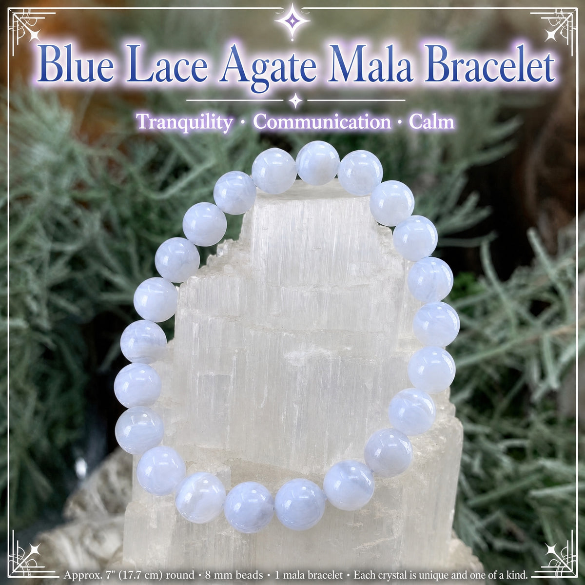 Mala Blue Lace Agate Bracelet With Velvet Pouch