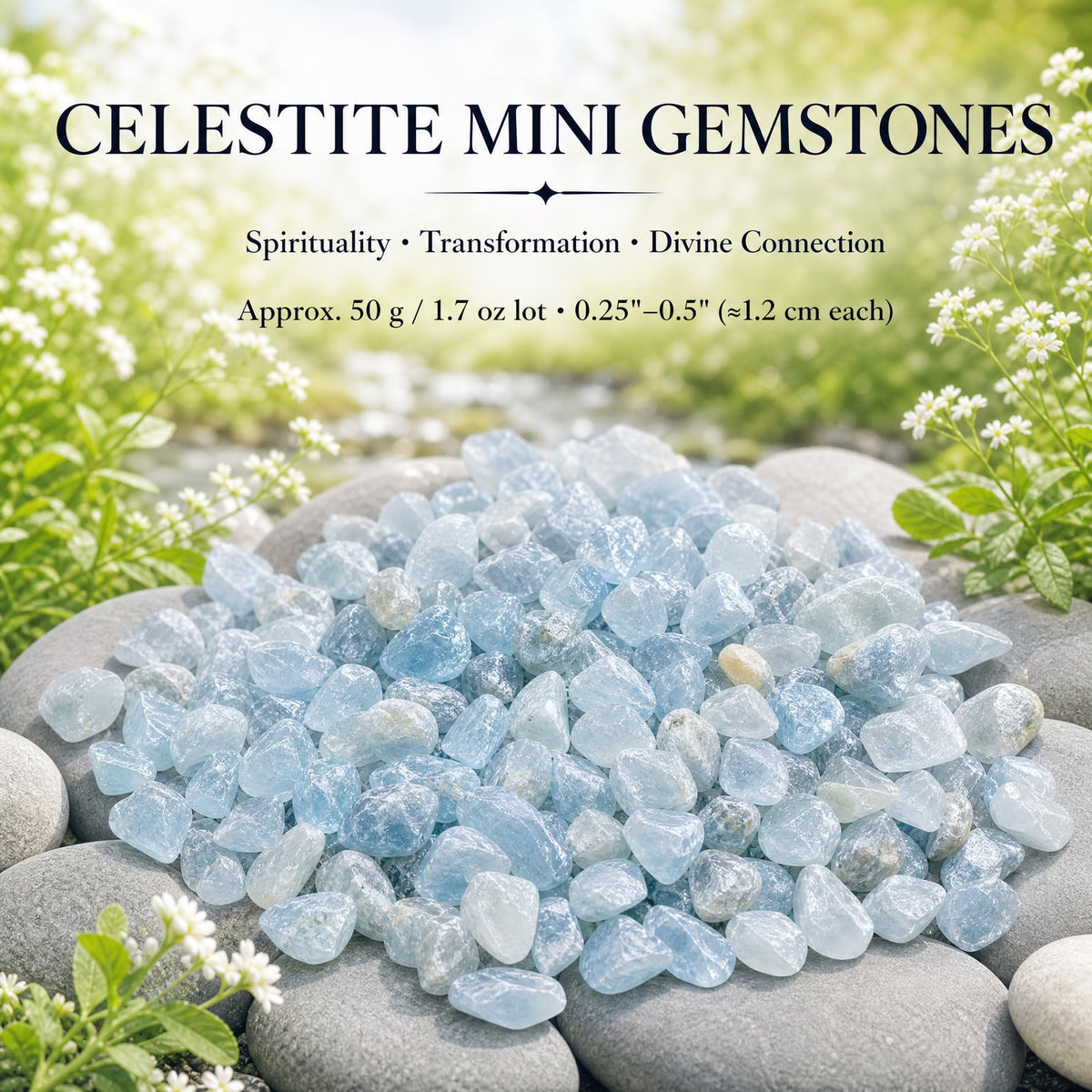 Mini pierres précieuses Celestite (lot de 50 grammes / 1,7 oz)