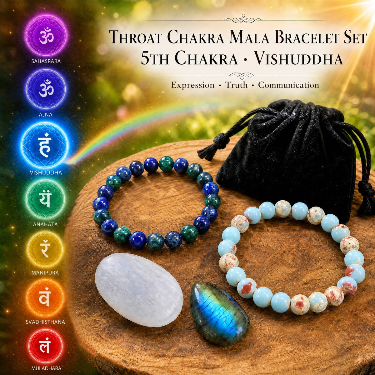 Ensemble de bracelets Mala chakra de la gorge🌈