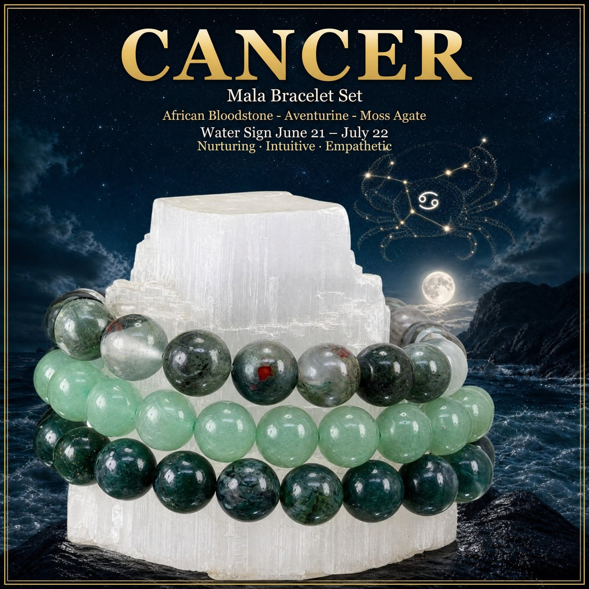 ♋ Cancer - 21 juin - 22 juillet - Ensemble de bracelets en cristal d'astrologie du zodiaque