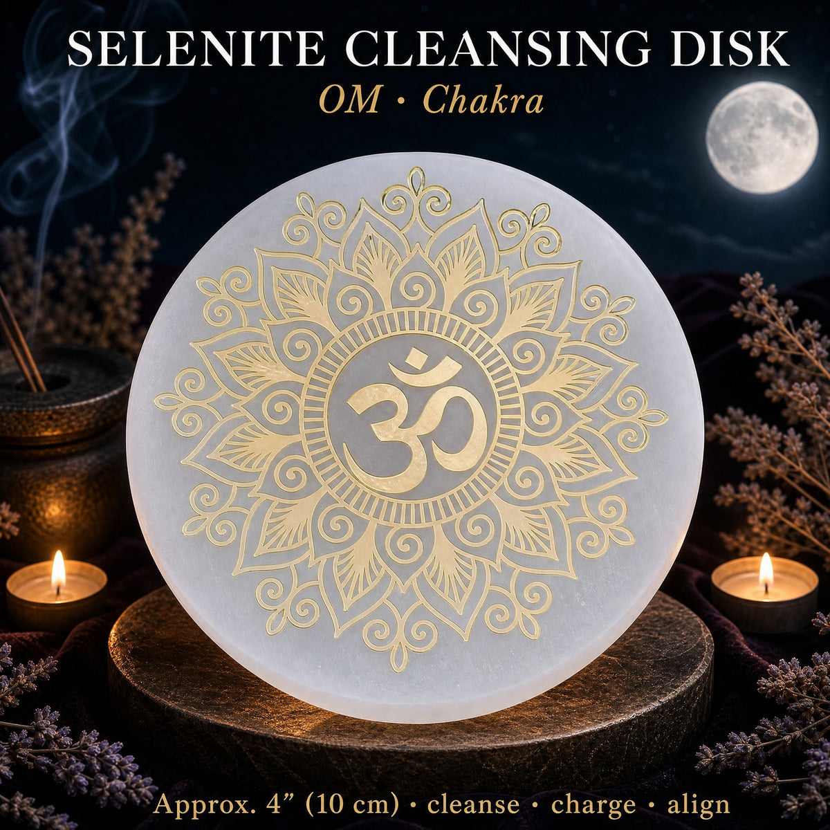 Disque de nettoyage Sélénite OM Chakra