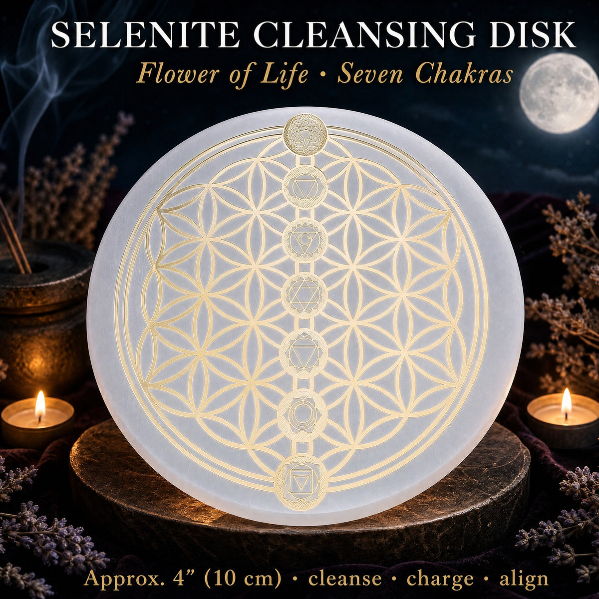 Disque nettoyant d'alignement des chakras Sélénite Flower Of Life