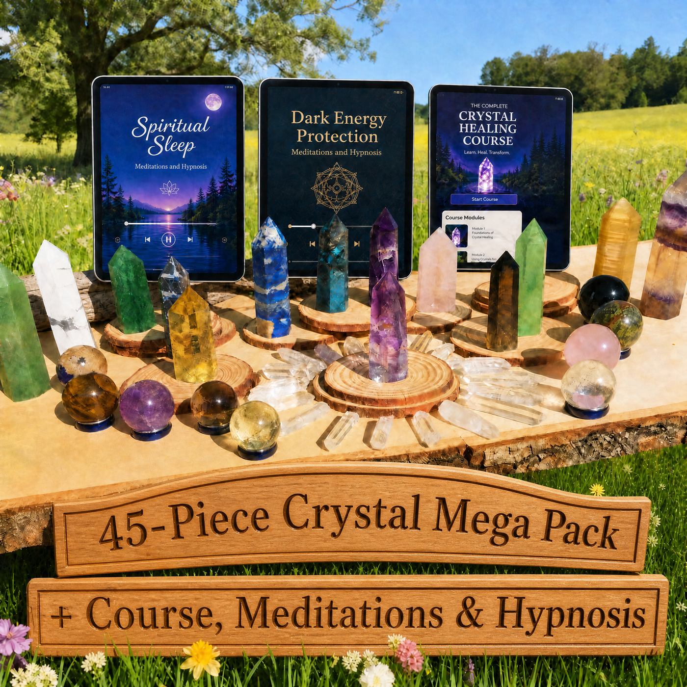 45-Piece Crystal Mega Pack + Course, Meditations & Hypnosis