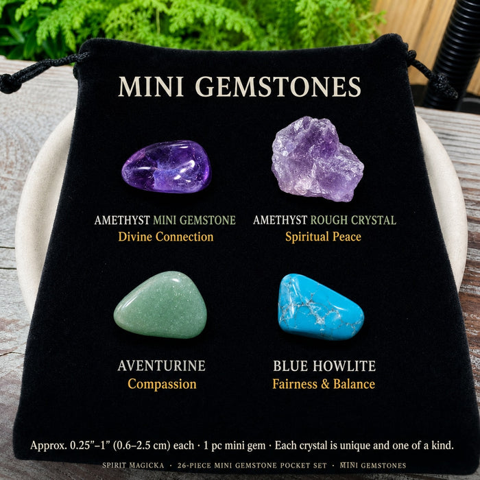 Amethyst mini gemstone, Amethyst rough crystal, Aventurine and Blue Howlite