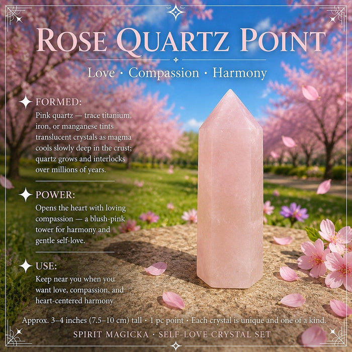 A pale pink rose quartz point among cherry blossoms