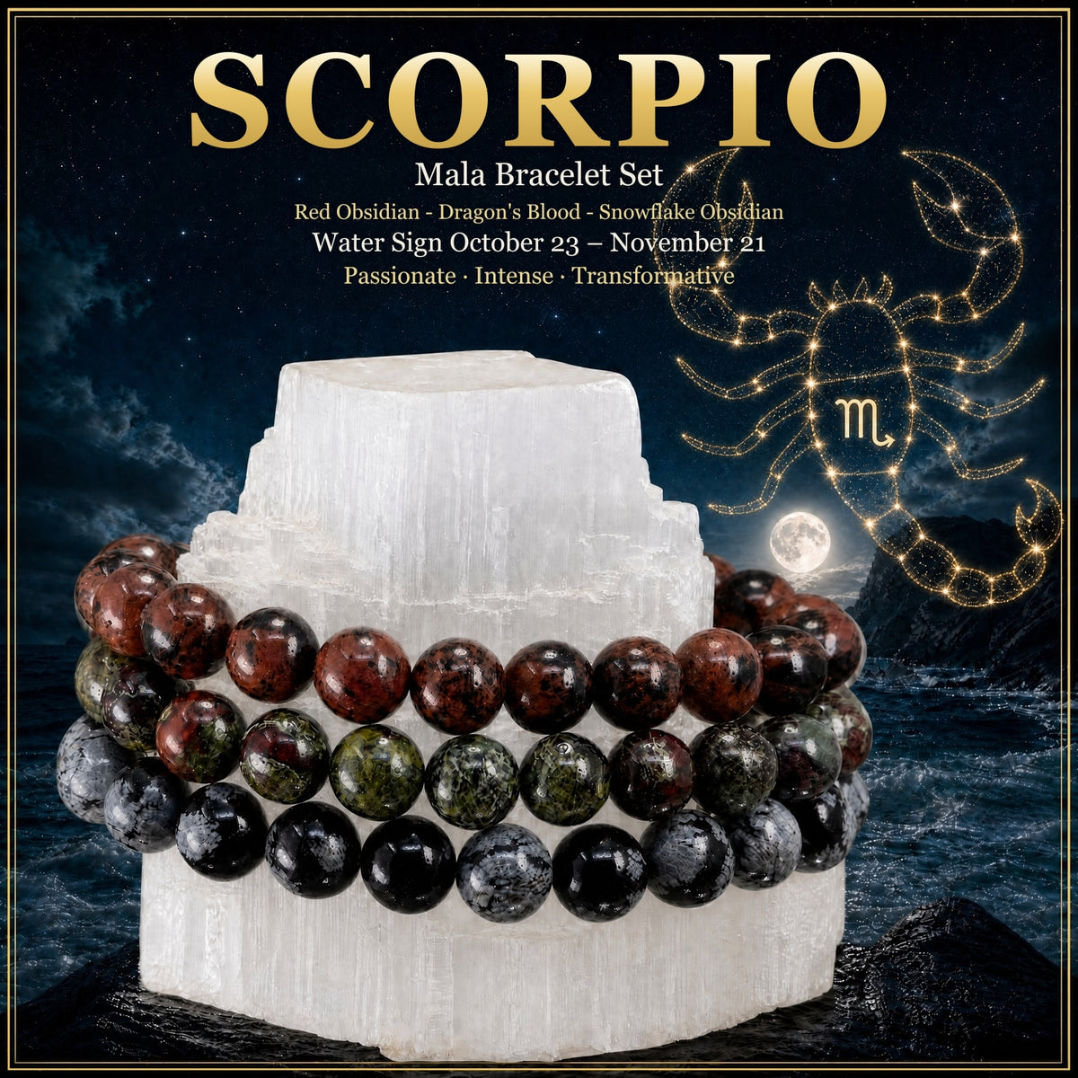 ♏ Scorpion - 23 octobre - 21 novembre - Ensemble de bracelets en cristal d'astrologie du zodiaque