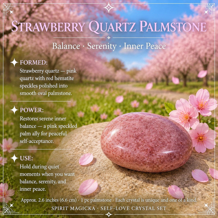 A speckled pink strawberry quartz palmstone