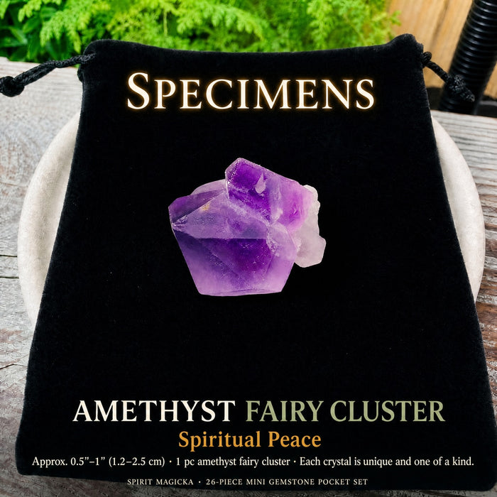 Amethyst fairy cluster on the velvet pouch