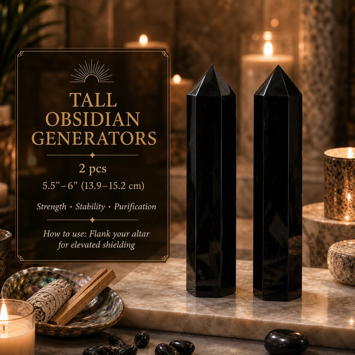 Two tall obsidian generators standing side by side