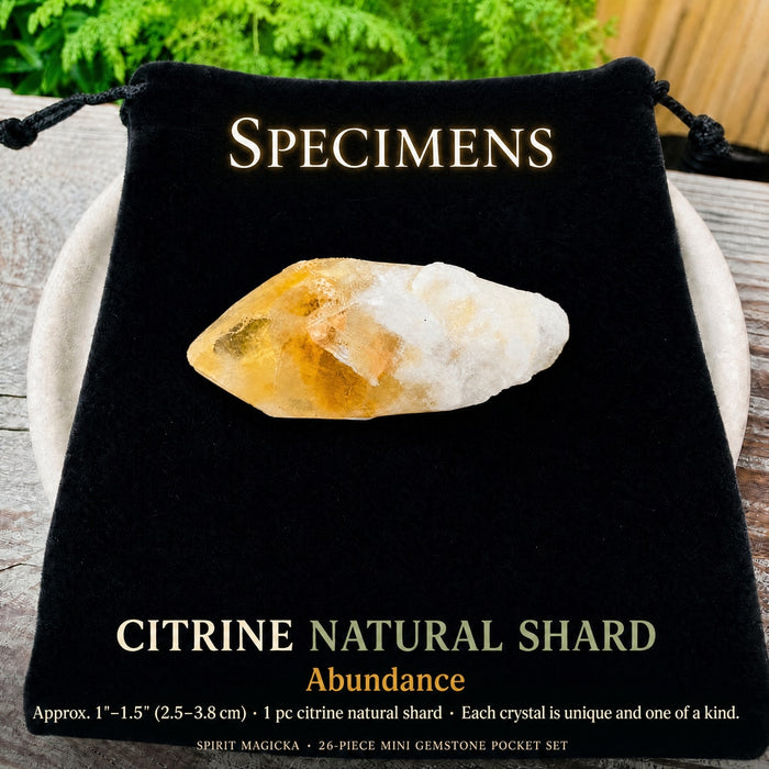 Citrine natural shard on the velvet pouch