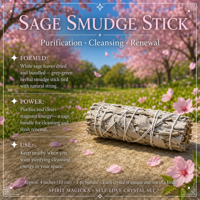 A bundled white sage smudge stick tied with string