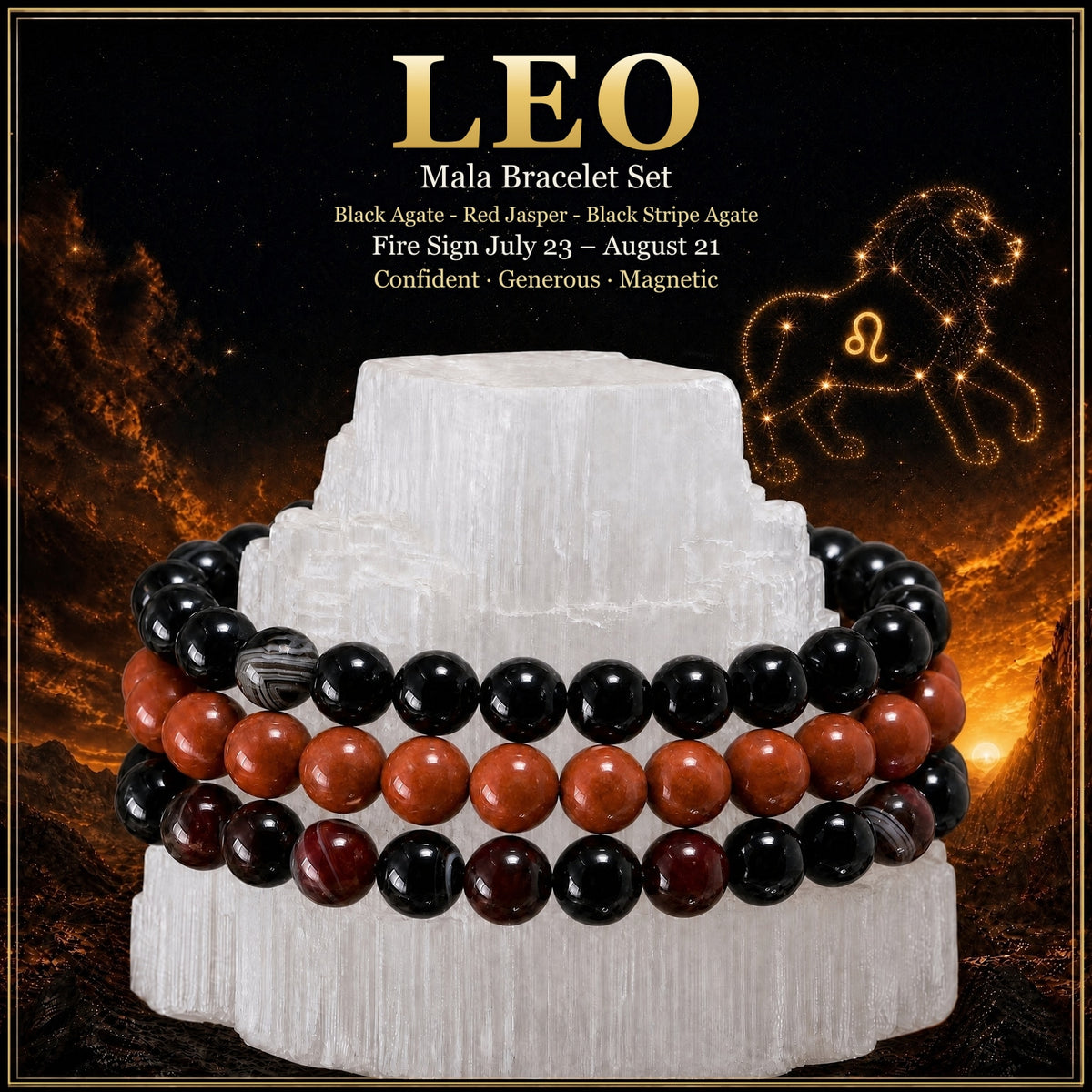 ♌ Lion - 23 juillet - 21 août - Ensemble de bracelets en cristal d'astrologie du zodiaque