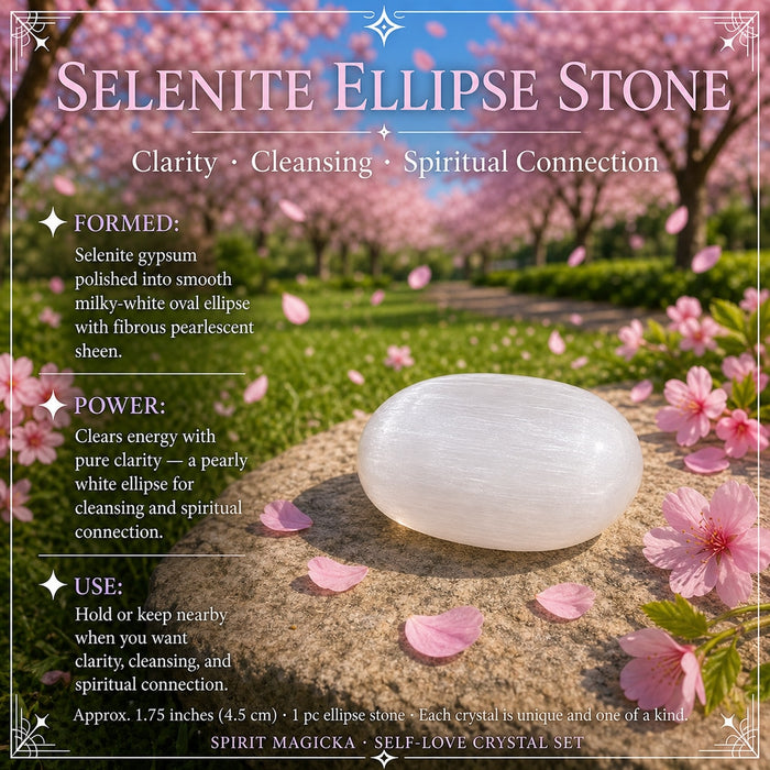 A smooth milky white selenite ellipse stone