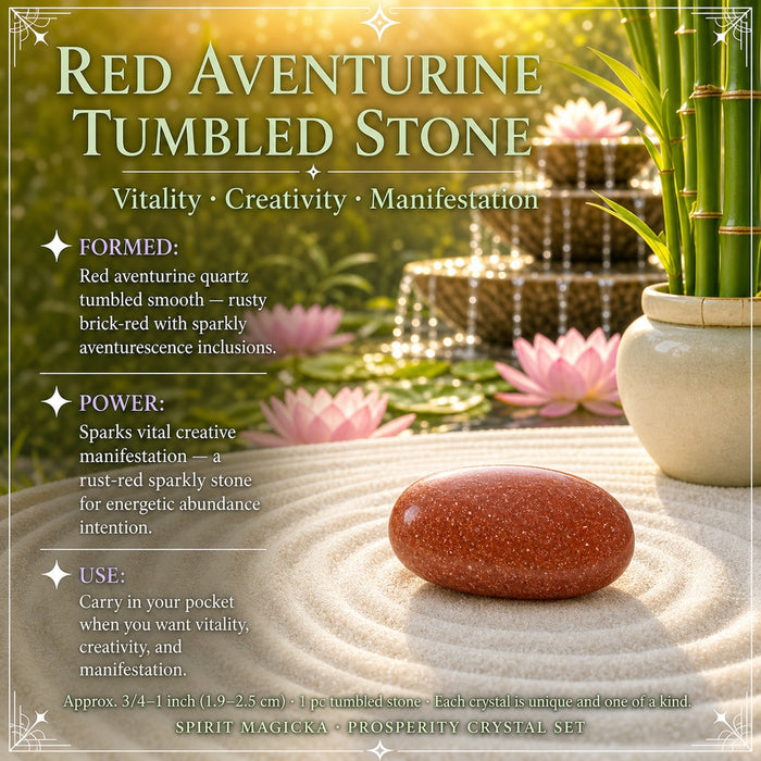 Sparkling red aventurine tumbled stone on raked sand