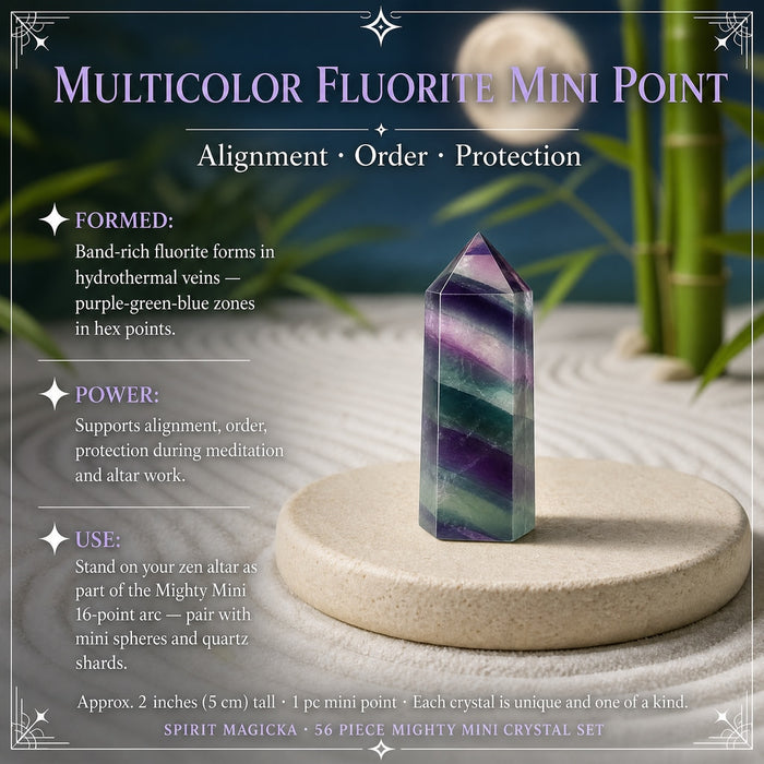 Multicolor fluorite mini point banded in purple and green
