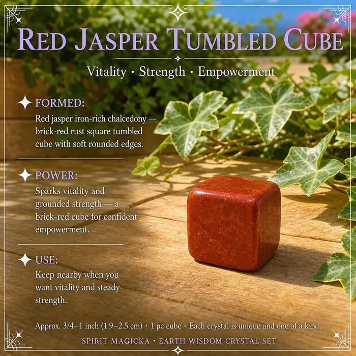 Brick-red jasper tumbled into a cube with soft edges