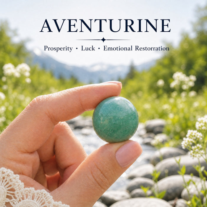 A small green aventurine sphere held between finger and thumb