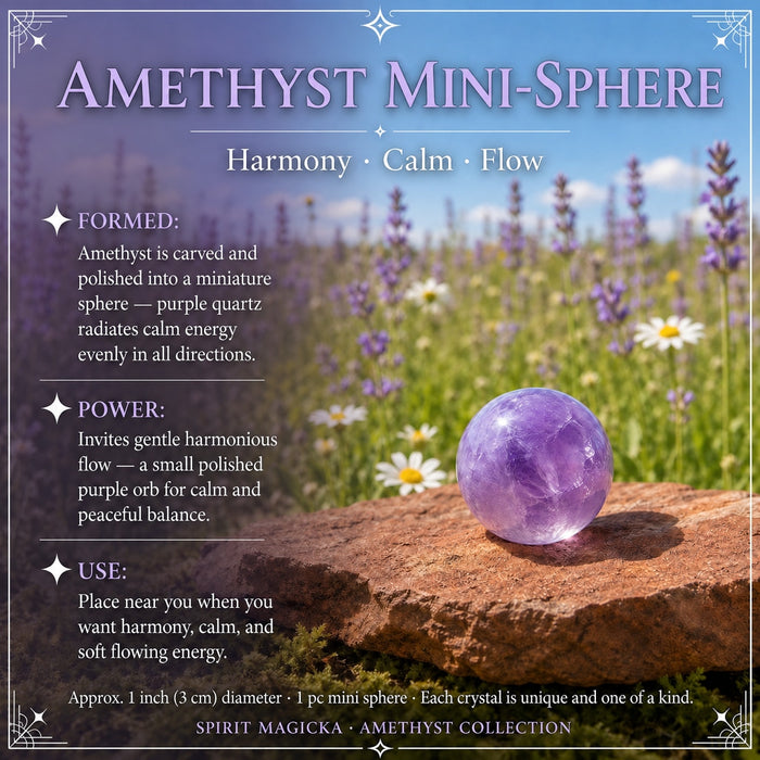 A small clear lavender amethyst sphere resting on a stone