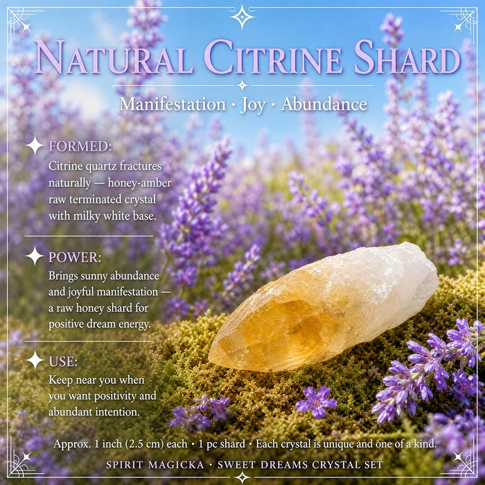A raw honey-gold citrine shard on moss