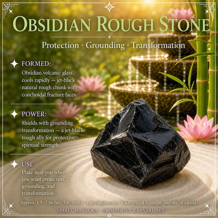 Glossy black rough obsidian chunk on raked sand