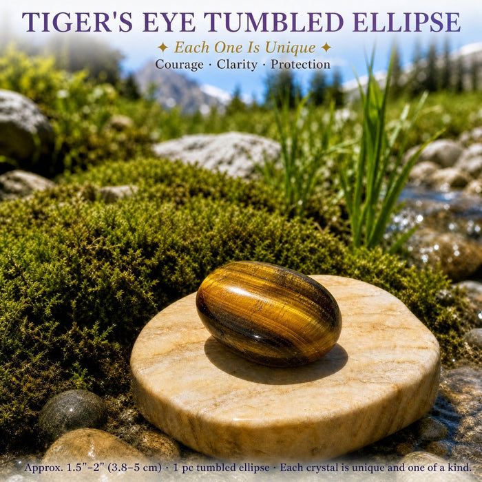 Golden-brown tiger eye tumbled stone on a stone disc