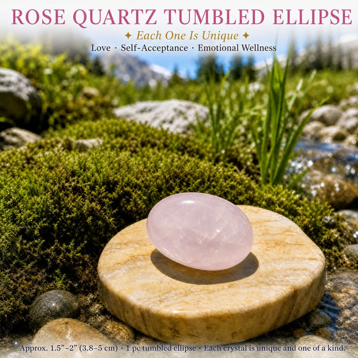 Soft pink rose quartz tumbled stone on a stone disc