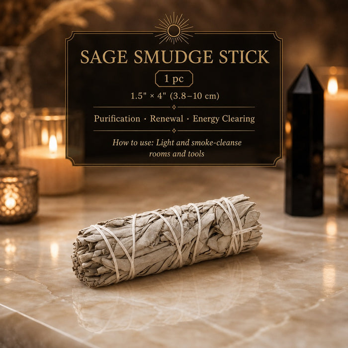 A white sage smudge bundle tied with string