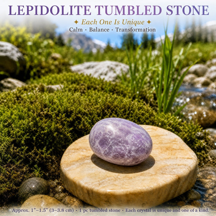 Lilac lepidolite tumbled stone on a stone slice