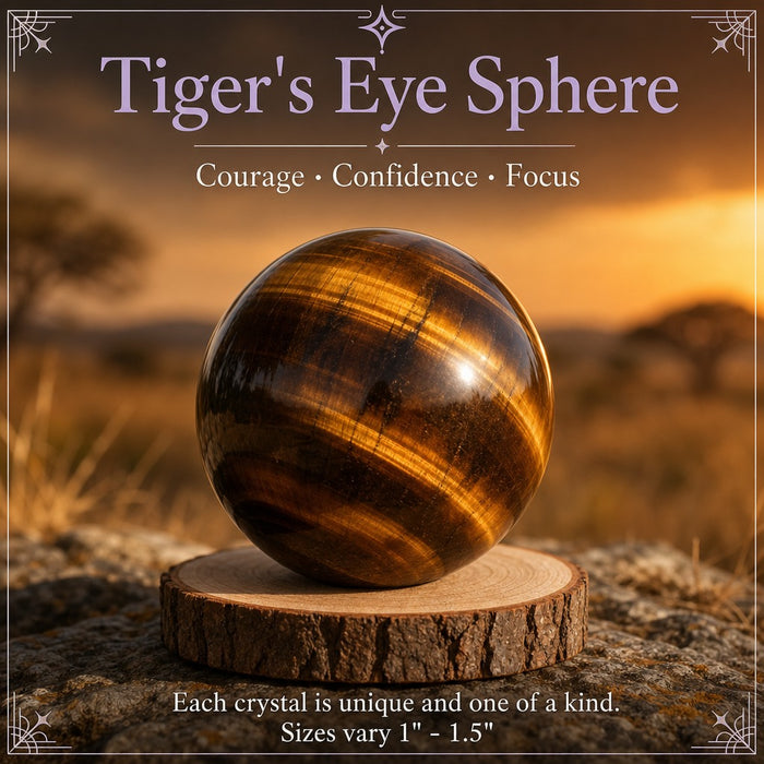 A banded golden tiger eye sphere at sunset