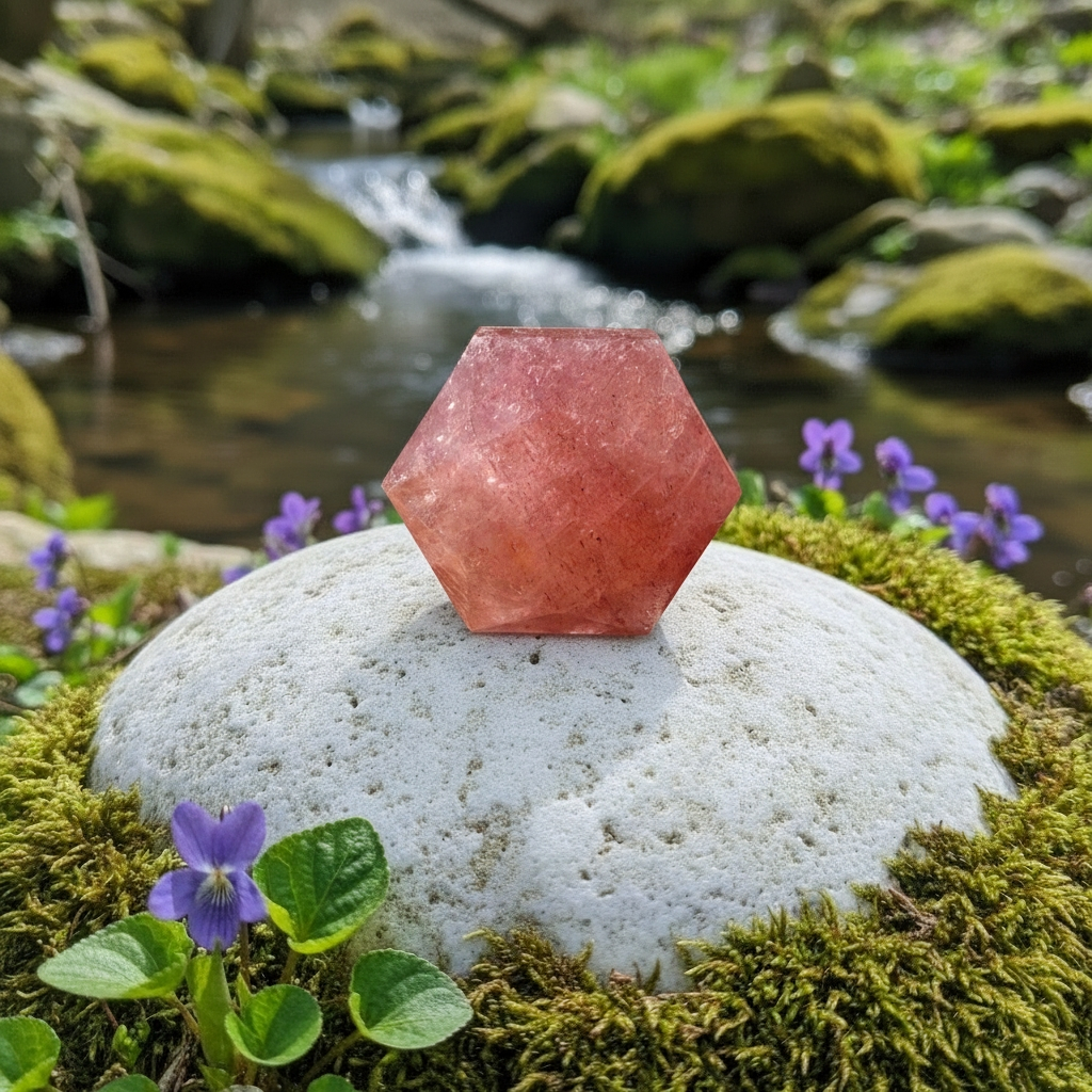 Strawberry Quartz Sacred Geometry Faceted Crystal