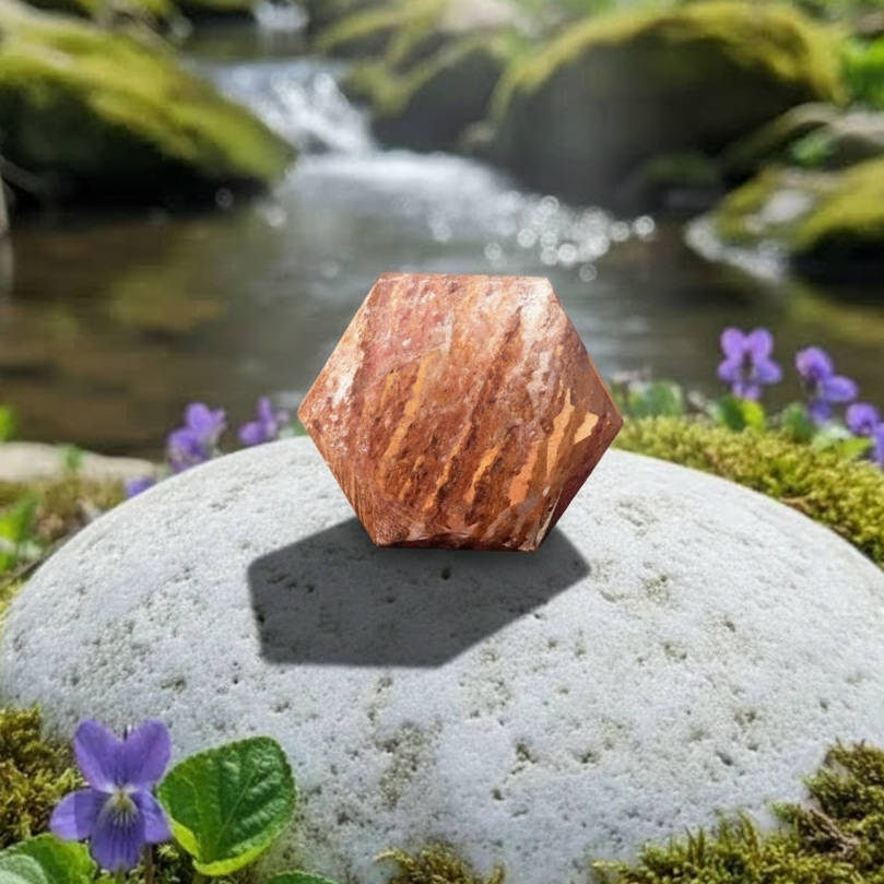 Rutilated Copper Banded Quartz Sacred Geometry Faceted Crystal