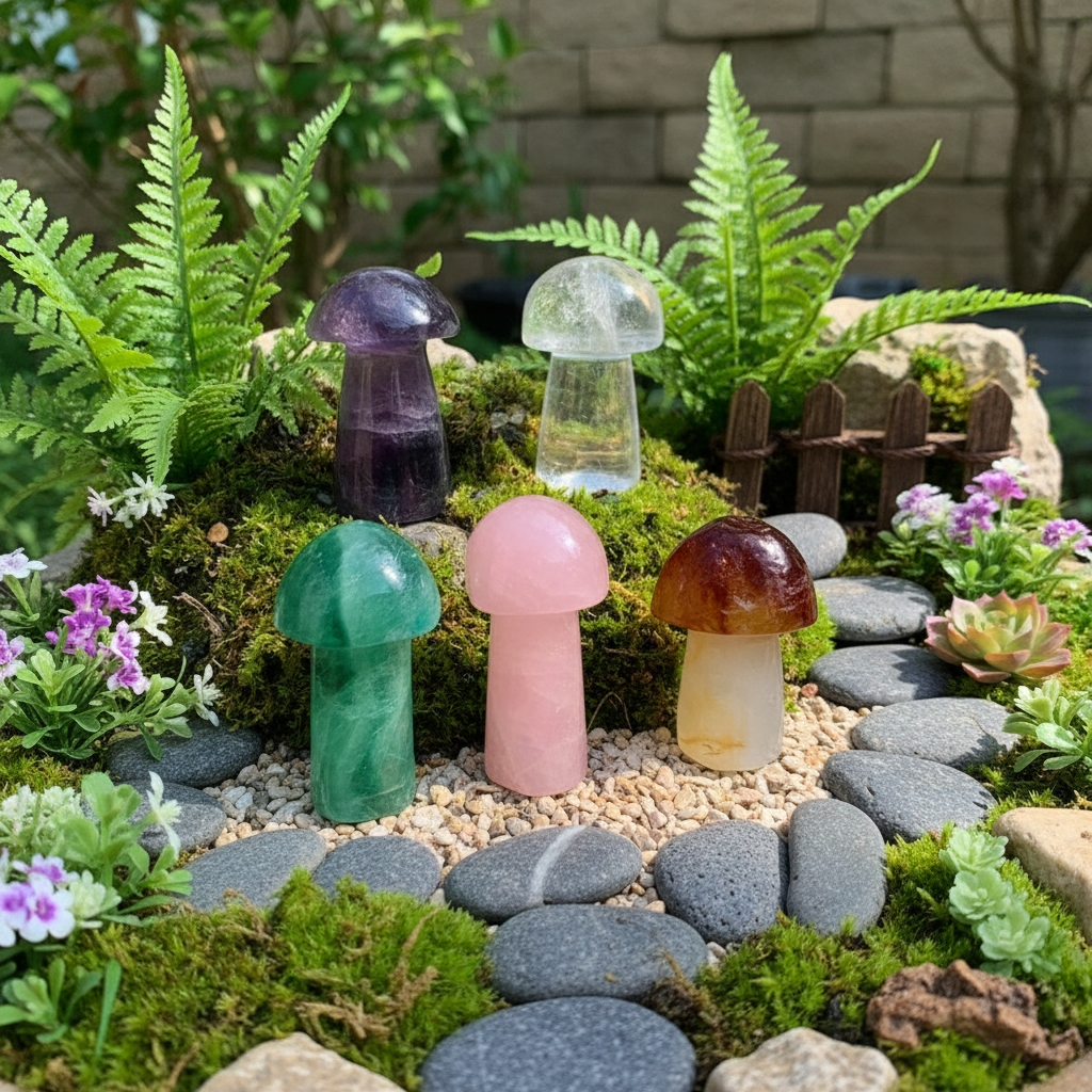 Ensemble de 5 champignons aux pierres précieuses
