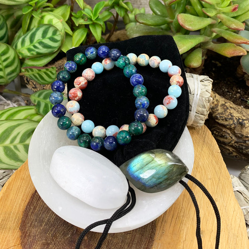 Conjunto de pulsera Mala del chakra de la garganta🌈