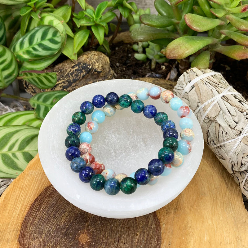 Conjunto de pulsera Mala del chakra de la garganta🌈