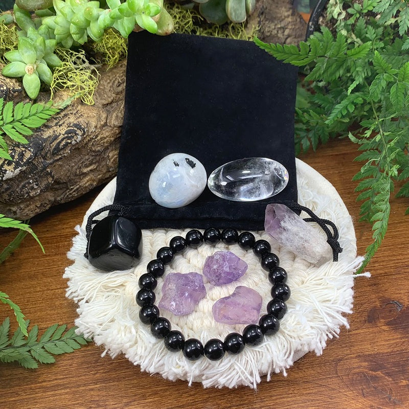 PRIZE WINNER! Obsidian Mala Bracelet Protector Pouch Set