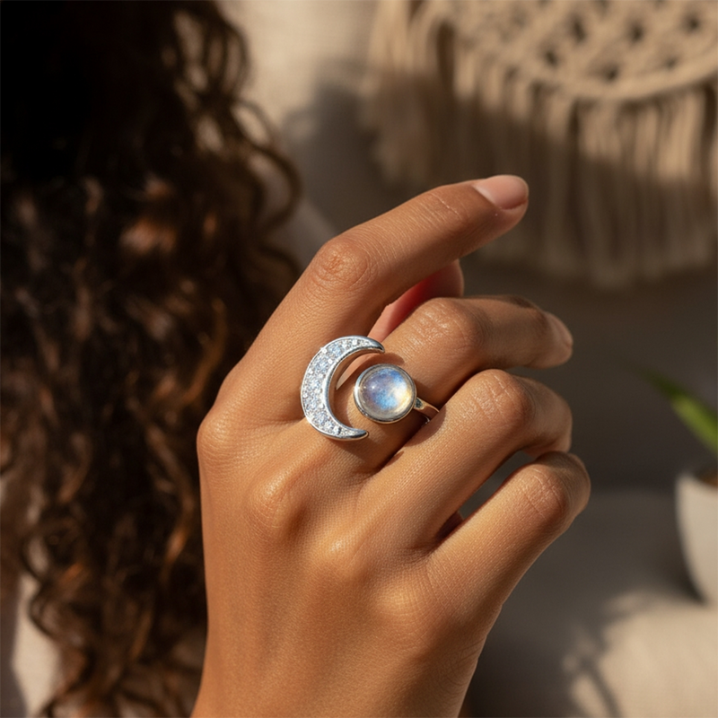 Z ARRON DESIGN Serenity Mondstein Kupferdraht-Anhänger-Halskette