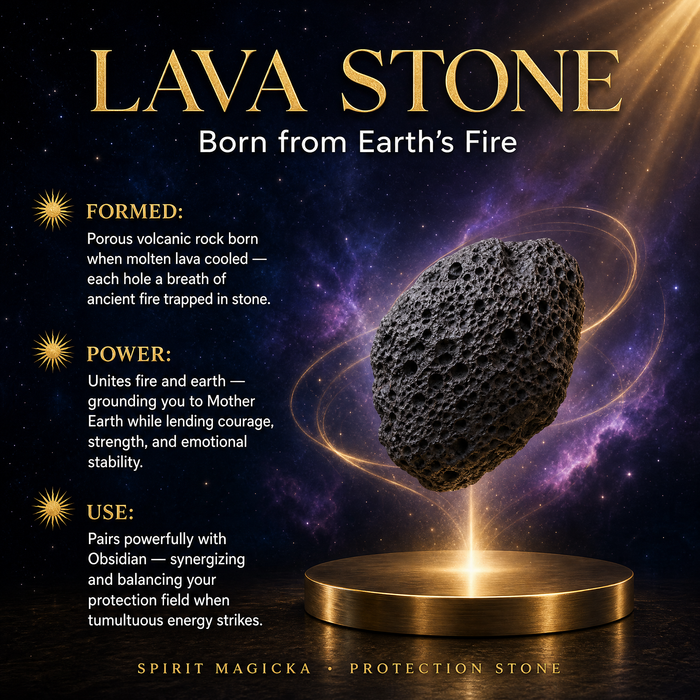 A porous black volcanic lava stone floating above a gold base