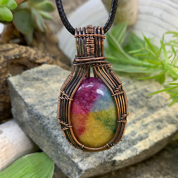 Harmony Rainbow Agate Koparvír Hengiskraut Hálsmen