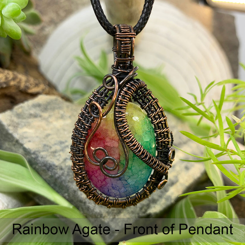 Rainbow Agate Koparvír Hengiskraut Hálsmen