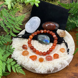 Röndótt Red Agate Mala Armband Harmony Pouch Set