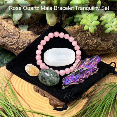 Black Friday Special - Rose Quartz Mala Tranquility Set PLUS 3 Crystal Points