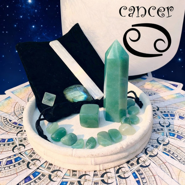 ♋ Kræft - 21. juni - 22. juli - Zodiac Crystal Fusion-sæt med pose