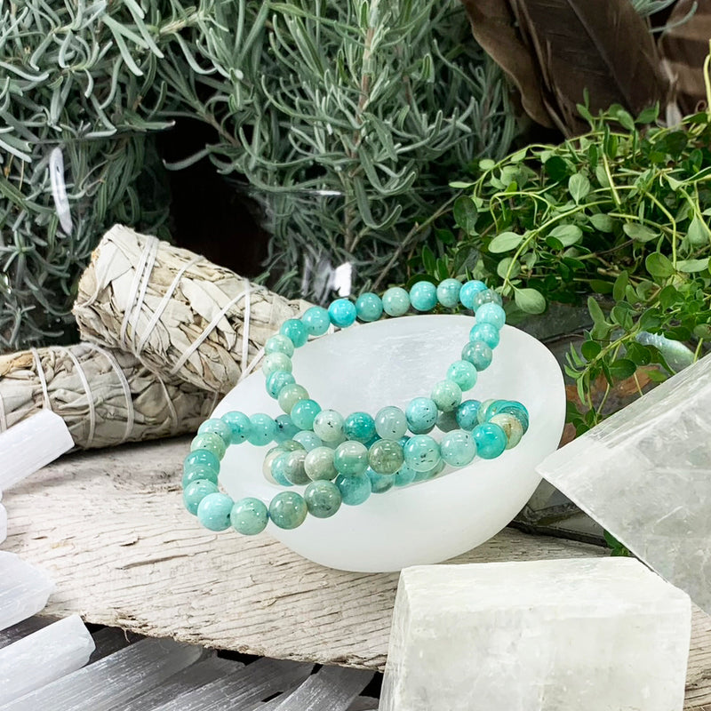 Bracelet Mala Amazonite Avec Pochette En Velours