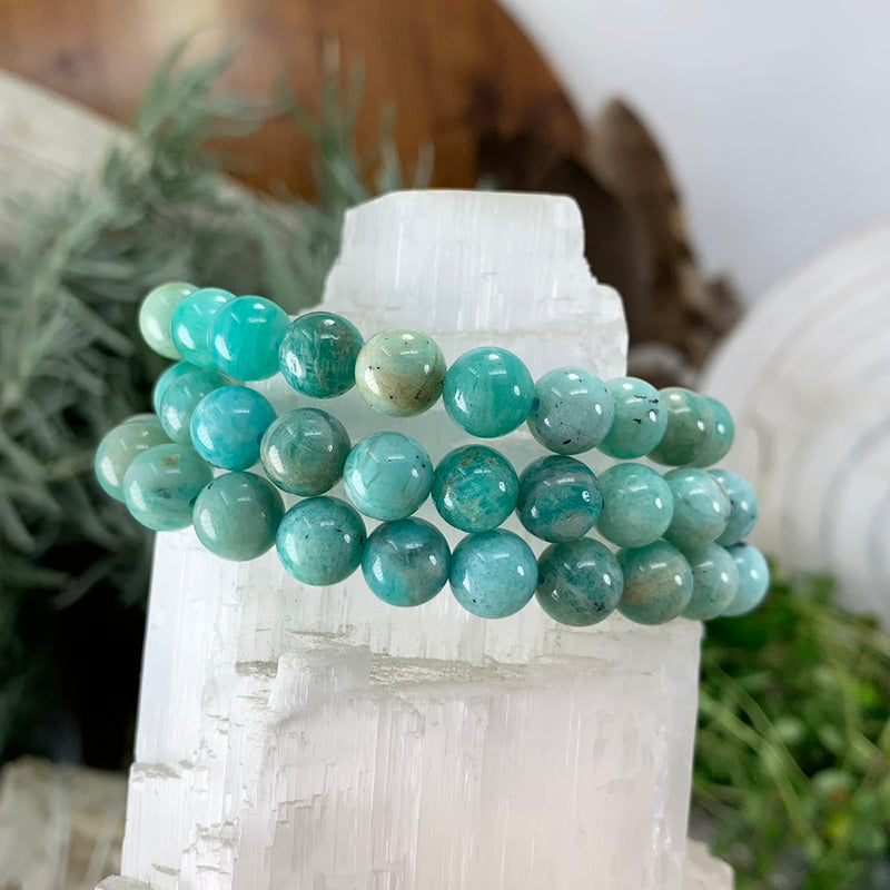 Bracelet Mala Amazonite Avec Pochette En Velours