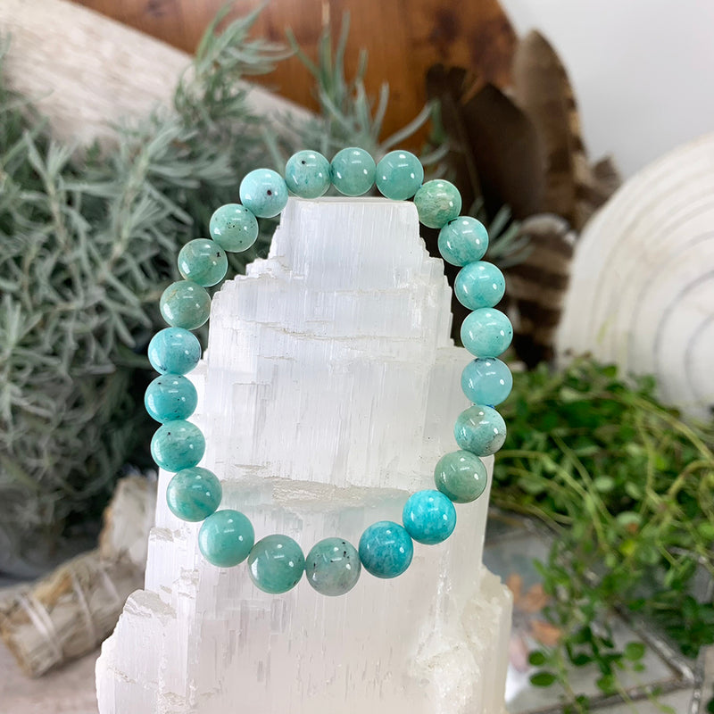 Bracelet Mala Amazonite Avec Pochette En Velours