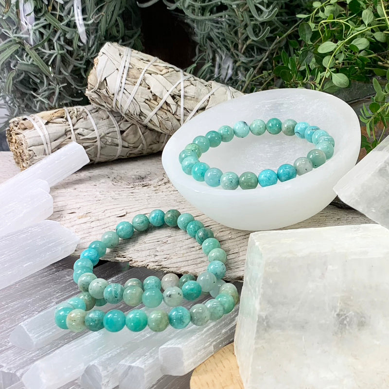 Bracelet Mala Amazonite Avec Pochette En Velours